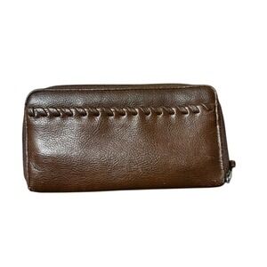 Esprit Brown Leather Wallet Zip Around Long Clutch Organizer Purse Ladies vtg